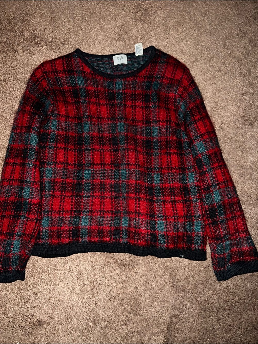 GAP Red and Black Plaid Crewneck Sweater